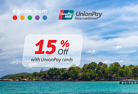 Save​ up​ to​ 15percent​ on​ your​ next​ hotel​ stay​ with​ ABA​ UnionPay​ International​ cards
